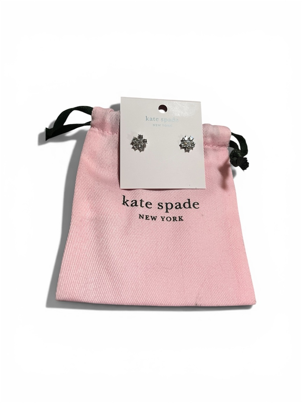 kate spade Silver Crystal Flower Stud Earrings with Pink Pouch